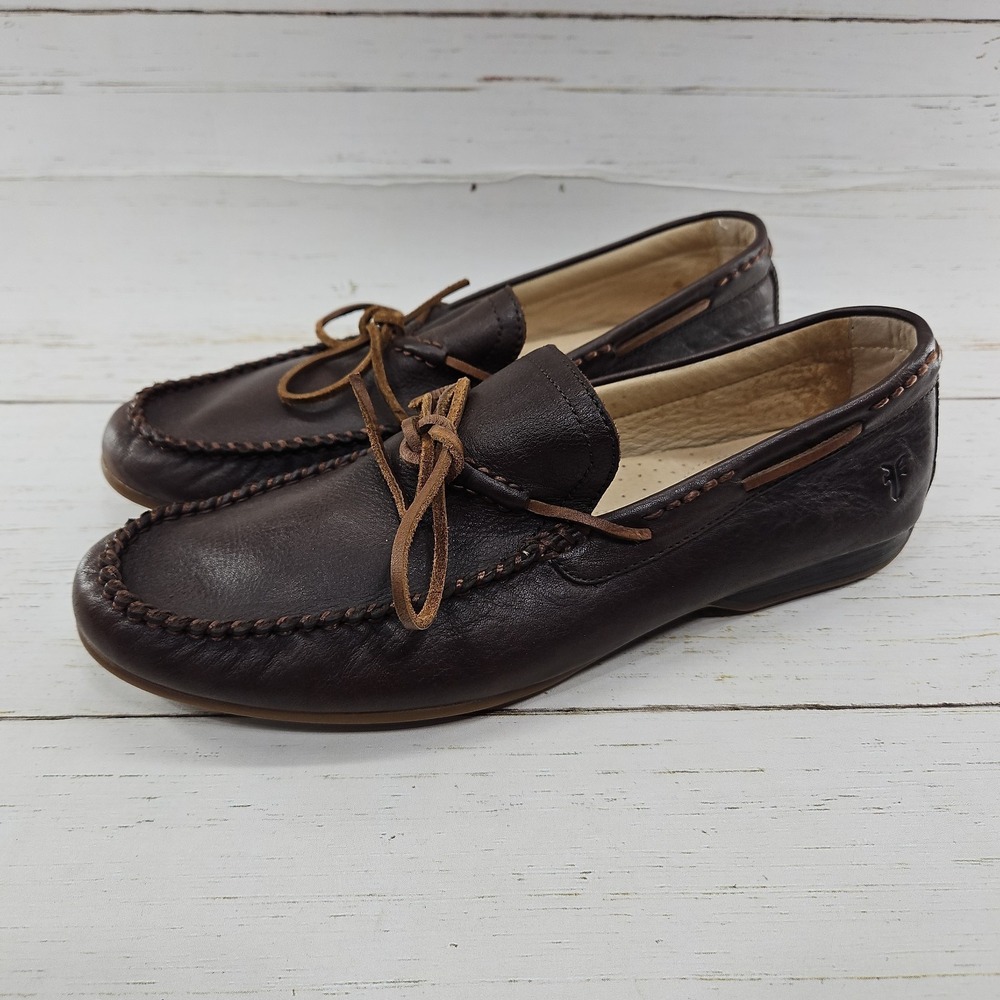 Frye Lewis Tie Shoes Mens 11.5 Brown Leather Moccasin Loafers Driving Slip On